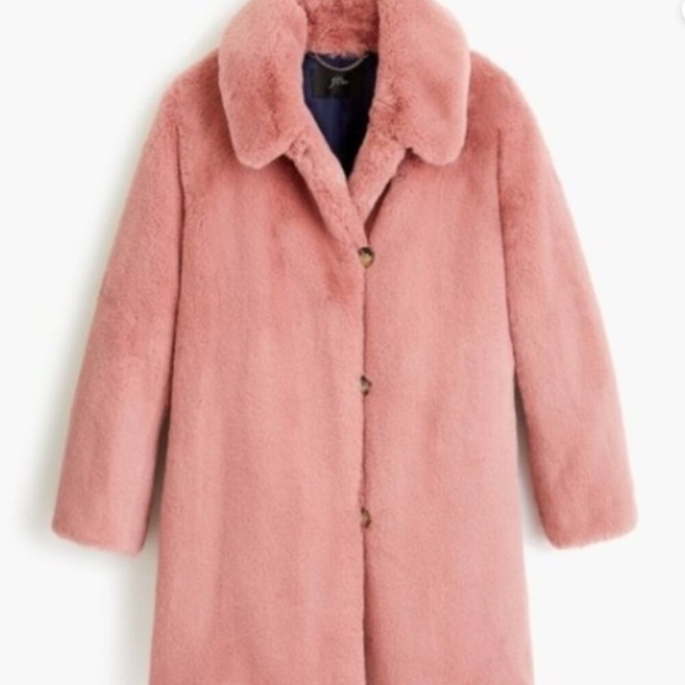 J Crew Blush / Ash Pink Teddy Faux Fur Coat sz S (fits like M) - NWOT